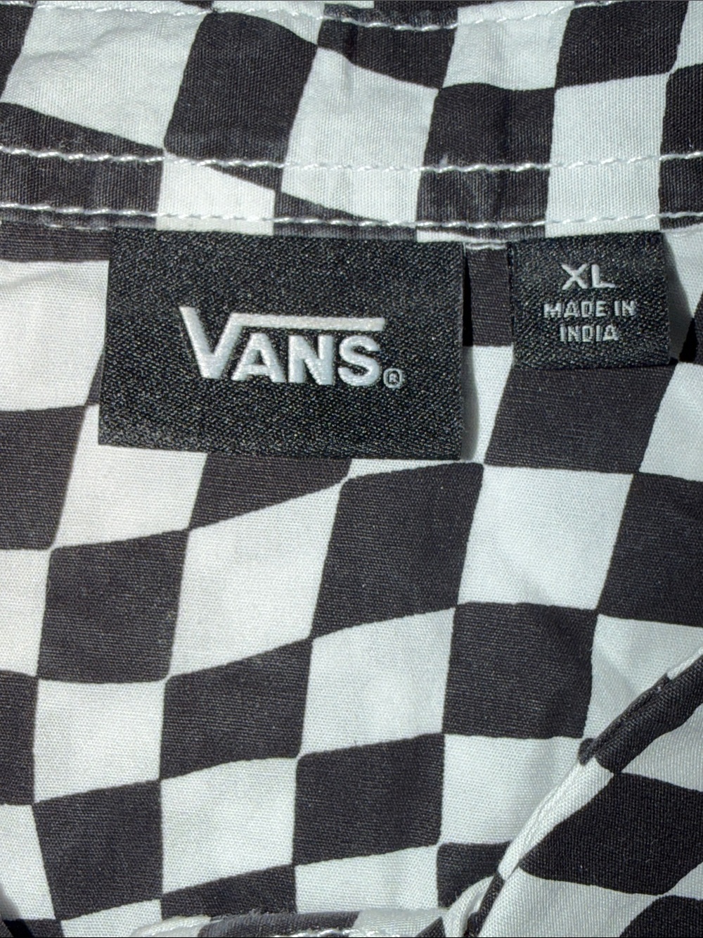 Vans Black & White Wavy Checkerboard Short Sleeve Button-Up - Picture 5 of 5